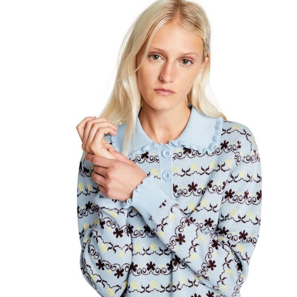 NWT Sandy Liang Jacquard Collared Pullover Sweater - Picture 3 of 4